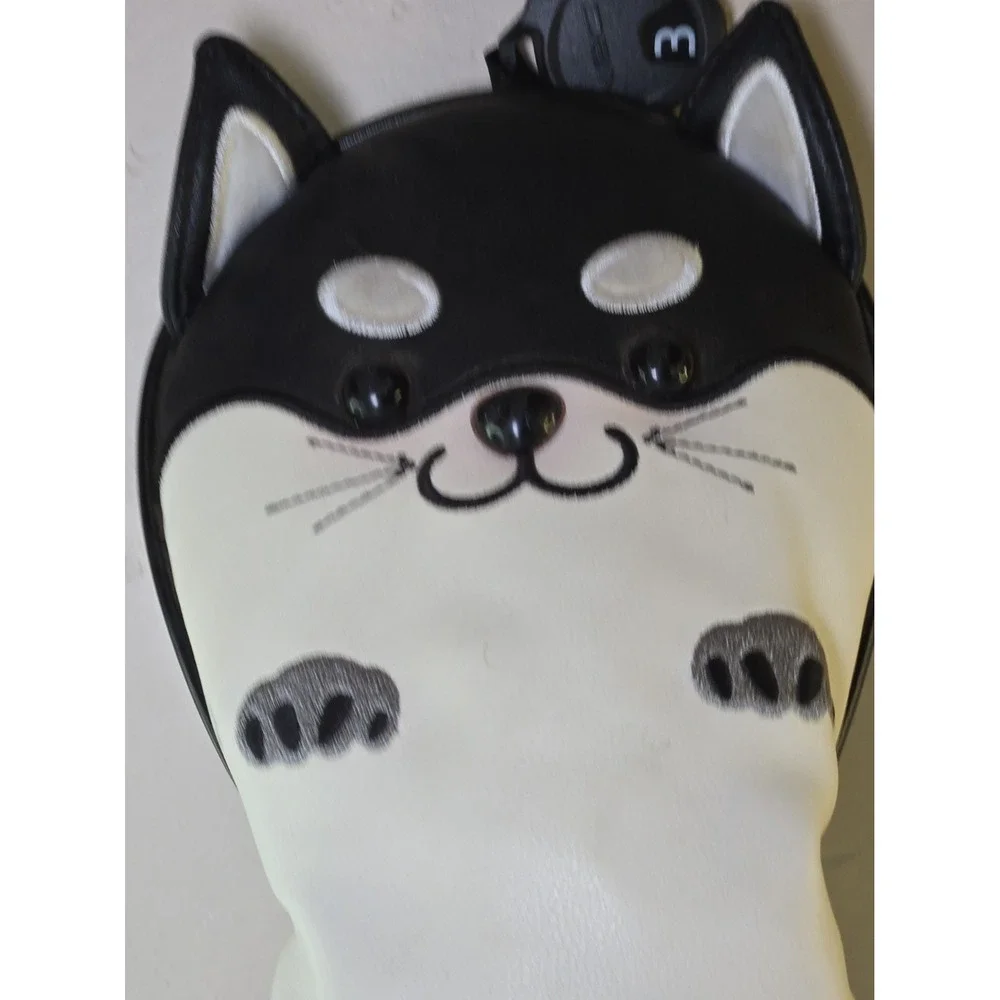 Hello NRC Akita Dog Golf Head Cover Fairway Wood 3 Black White PU Leather Novelt